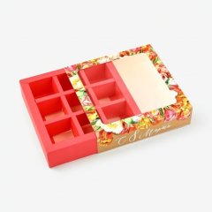 Коробка на 9 конфет с окном "8 марта" 14,5х14,5х3 см 10453029